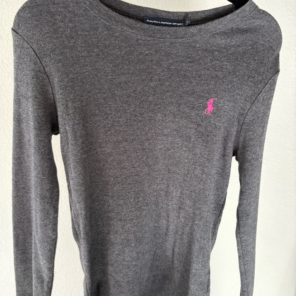 Ralph Lauren Fitted Black and Gray Long Sleeve T-Shirt